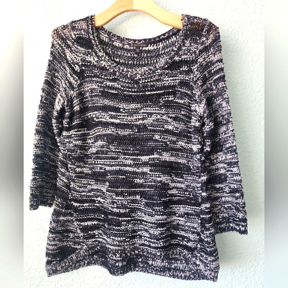 Eileen Fisher open net coastal sweater blouse minimalist contemporary